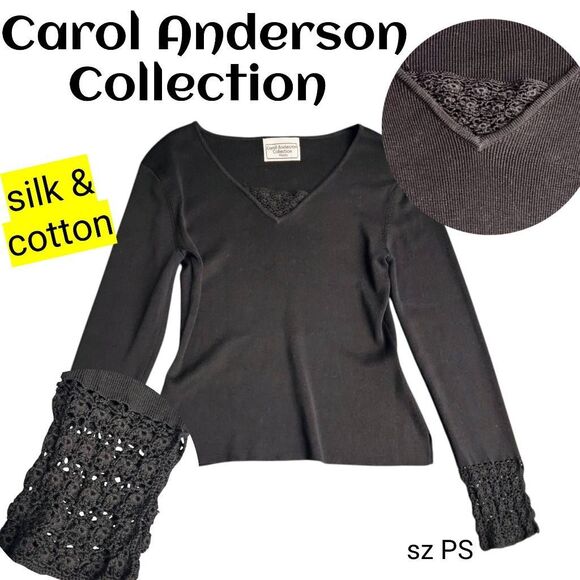 Designer Silk & Cotton with Crochet Detail on Sleeves and V Neck Black Knit Top - Picture 10 of 10